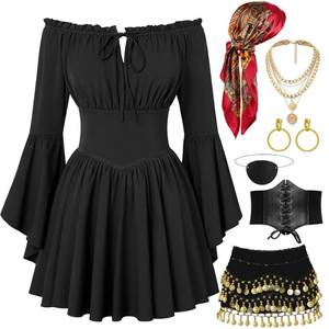 lot 7573 image: INFLATJOY Womens Pirate Costume Renaissance Medieval Dress 8-Piece Halloween Set S
