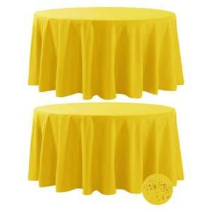 lot 7577 image: Fokitut 2 Pack Waterproof Round Tablecloth, 108 Inch, Stain Resistant and Wrinkle Polyester Table Cloth, Fabric Table Cover for Kitchen Dining, Wedding, Party, Holiday Dinner-Yellow
