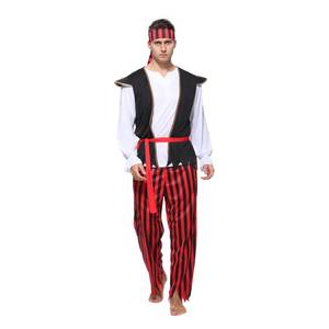 lot 7578 image: Wizland Adult Men Pirate Costume Sea Captain Adult Halloween Costumes Mens Pirate Outfit for Dress Up Party S