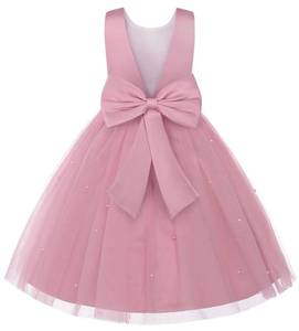 lot 7579 image: Uhnice Flower Girl Dress Satin Ball Gown for Wedding Party with Bowknot (Pink, 140cm 7-8T)