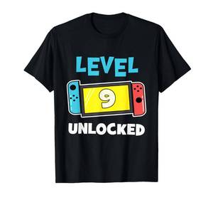 lot 7585 image: Level 9 Unlocked Gamer 9th Birthday Gift Video Game Lovers T-Shirt M