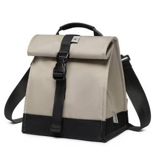 lot 7587 image: SUNNY BIRD Insulated Lunch Bag Rolltop Lunch Box Tote Bag for Women, Men, Adults and Teens (Grey and black)