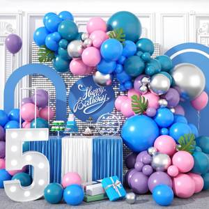lot 7590 image: Blue Purple Balloon Arch Garland Kit, Purple Pink Blue Metallic Silver Balloons for Kids Birthday Hawaii Tropical Party Supplies Video Gaming Baby Shower Party Decorations