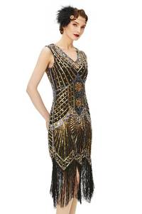 lot 7594 image: BABEYOND Womens Flapper Dresses 1920s V Neck Beaded Fringed Great Gatsby Dress Gold