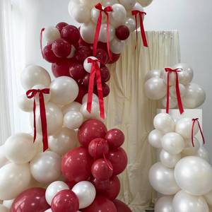 lot 7597 image: Mythlty185pcs Red and White Balloon Arch Kit with Bows in Different Sizes 5 10 12 18 in, Double Stuffed Red and Pearl White Balloons for Birthday Wedding Bridal Shower Engagement Parties Decoration