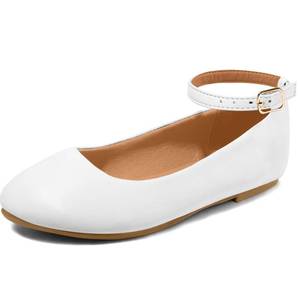 lot 7599 image: K KomForme Girls Ballerina Flat Ankle Strap Dress Ballet Flat Shoes (ToddlerLittle KidBig Kid) for Wedding Party School White-pu 13