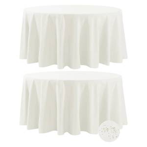 lot 7600 image: Fokitut 2 Pack Waterproof Round Tablecloth, 108 Inch, Stain Resistant and Wrinkle Polyester Table Cloth, Fabric Table Cover for Kitchen Dining, Wedding, Party, Holiday Dinner-Ivory