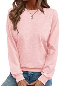 lot 7606 image: TICTICMIMI Womens Crewneck Sweatshirts Lightweight Long Sleeve Tunic Tops Cute Pullover Shirts Pink M