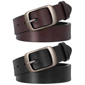lot 7608 image: SUOSDEY 2 Pack Womens Genuine Leather Belts, Waist Belt with Pin Buckle for Jeans Pants,black and coffee,width 1.3,Medium fits waist from 31-37