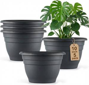 lot 7612 image: RooTrimmer 5 Pack 10 Inch Plant Pots for Indoor Outdoor,Plastic Floor Planters with Drainage Holes,Lightweight Flower Pots for Home,Patio & Garden(Grey)