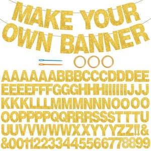 lot 7613 image: BEISHIDA 116 PCS A-Z DIY Letter Banner Kit Make Your Own Banner Including 111 Letters and Numbers 3 Rope and 2 Threading Device,Customized for Birthday Graduation Wedding Decor Glitter Gold