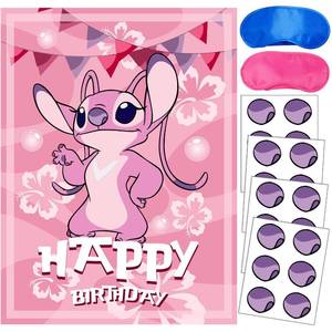 lot 7616 image: Stitch Party Supplies, Pin The Nose on Angel, Stitch Party Games for Boys Girls, Large Poster 24PCS Stickers for Stitch Birthday Decorations
