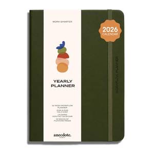 lot 7617 image: Anecdote 2026 Planner 52 Week Daily Planner, Yearly, Monthly &amp Weekly Workflow for Planning Your Success Vegan Leather Hardcover, Start Anytime &amp Achieve your Goals - Olive Green