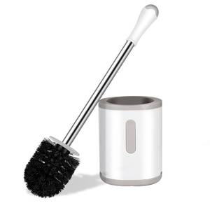 lot 7619 image: AONEZ Compact Toilet Brush & Holder, Stainless Steel Handle, Space Saving for Storage, Deep Cleaning, Drip-Proof, Easy to Assemble, Nylon Bristles, White & Grey