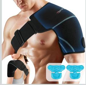 lot 7638 image: Comfytemp Shoulder Ice Pack Wrap Shoulder Brace, Gel Cold Compression Sleeve for Injuries Reusable Arm Rotator Cuff Pain Relief, Therapy Recovery Items for Men Women, 2 Gel Ice Packs