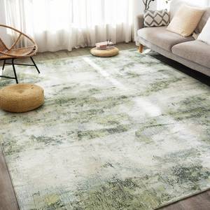 lot 7650 image: Carvapet 6x9 Large Sage Green Rugs for Living Room Bedroom Dorm, 9 x 6 Feet Washable Green Modern Abstract Low Pile Carpet with Rubber Backing, Foldable, Non Slip Thin Area Rug, Ultra Soft