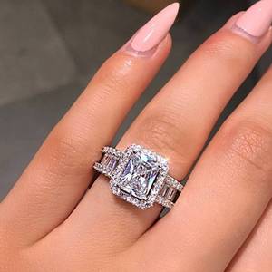 lot 7660 image: 925 Sterling Silver Shiny Full Diamond Ring Cubic Zirconia Cocktail Rings CZ Eternity Engagement Wedding Band Ring for Women (US Code 7)