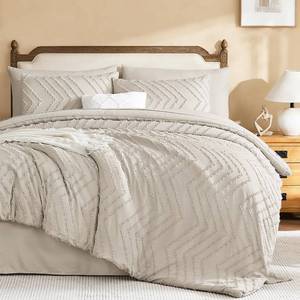 lot 7668 image: Litanika King Size Comforter Set with Sheets Beige - 7 Pieces Bed in a Bag King Chevron Tufted Boho Luxury Bedding Sets with Comforter, Sheets, Pillowcases & Shams