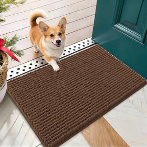 lot 7696 image: OLANLY Dog Door Mat for Muddy Paws 24x16, Ultra Absorbent Chenille Mud Doormat, Non-Slip Washable and Dirt Trapping Doormat for Indoor Entryway, Quick-Dry Indoor Pet Bed Mats for Dogs, Mocha