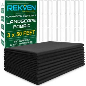 lot 8331 image: Non Woven Geotextile Landscape Fabric - 3 x 50 Feet - French Drain Dry Well Underlayment and Weed Barrier Fabric - Heavy Duty Ground Cover and Drainage for Garden - Includes 30 Landscaping Staples