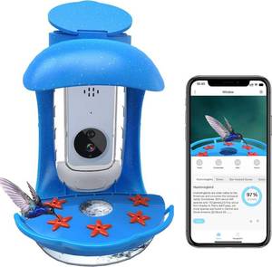 lot 8334 image: Birdock Hummingbird Feeder with Camera, Smart Bird Feeder with AI Identify, Watching Camera Instant Notifications, Auto Capture Bird Videos & Motion Detection(Blue)
