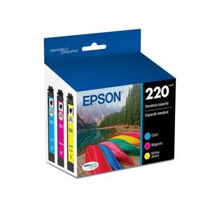 lot 8344 image: EPSON 220 DURABrite Ultra Ink Standard Capacity Color Combo Pack (T220520-S) Works with WorkForce WF-2630,2650, 2660, 2750, 2760 and Expression XP-320,420, 424