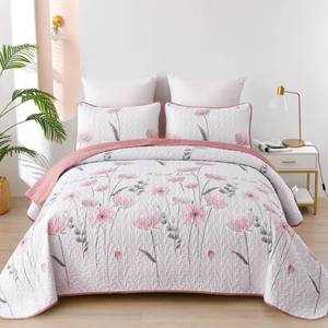 lot 8356 image: Dinjoy Floral Quilt Set Queen,Pink Bedspread Queen Size 3 Pieces Lightweight Farmhouse Bedding Set Cute Quilts Soft Flower Bedspreads White Coverlet Sets for Girls Women Fall