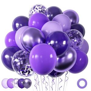 lot 8362 image: Metallic Chrome Purple Balloons Set, 60 Pieces - 12 Inch Lavender Lilac & Dark Purple Confetti Balloons for Halloween, Birthday, Bridal Shower
