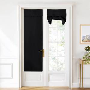 lot 8368 image: NICETOWN Black Door Curtain for French Front, Thermal Insulated Privacy Blackout Door Tie Up Shade for Indoor Glass Window Kitchen Patio Glass, 22 x 72 Inches Long, 1 Panel