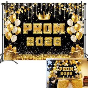 lot 8376 image: Gold Prom Send Off 2026 Backdrop Black Gold Congratulate Graduation Background Class of 2026 Congrats Grad Party Banner Photo Booth Props (7x5FT(82 x 59 inch))