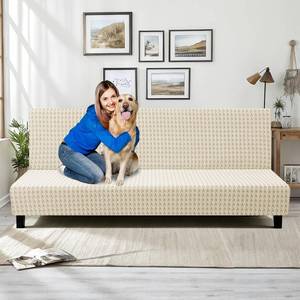 lot 8382 image: MAXIJIN Stretch Armless Futon Cover (67-82) Jacquard Futon Couch Covers Full Queen Size Sofa Bed Slipcover Washable Mattress Furniture Protector with Elastic Bottom, Beige