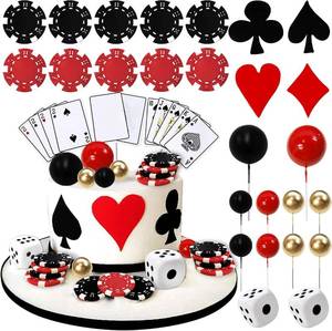 lot 8388 image: 29PCS Casino Cake Decoration Dice Poker Chips Cupcake Cake Topper Set Ball Cake Topper Playing Card Game Theme Picks for Las Vegas Scene Birthday Party Decoration Supplies