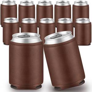 lot 8392 image: SiliFine 12 Pcs Wedding Grooms Bridal Teams Cooler Sleeves 12oz PU Can Insulator Holder Beverage Cooler Sleeves Bulk Wedding Blank Beer Can Holder for Men Gifts Party Favors(Artificial,Dark Brown)