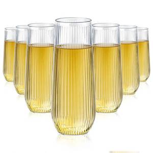 lot 8413 image: Lueumxc 48 Pack Ribbed Plastic Champagne Flutes, 9 Oz Stemless Disposable Clear Plastic Toasting Glasses Shatterproof Recyclable and BPA-Free Perfect For Wedding