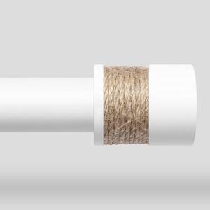 lot 8446 image: White Curtain Rods for Windows 48 to 84 Inch, 1 Boho Decorative Drapery Rod with Twine Wrapped End Cap Finials, Adjustable Vintage Rustic Farmhouse Window Treatment Rods, Easy Install