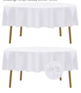 lot 8476 image: Fokitut 2 Pack Waterproof Round Tablecloth, 60 Inch, Stain Resistant and Wrinkle Polyester Table Cloth, Fabric Table Cover for Kitchen Dining, Wedding, Party, Holiday Dinner-White