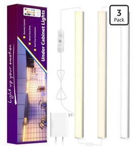 lot 8482 image: maylit Under Cabinet Lights Plug in, 3 Pcs 12 Inch Multi-Color Under Cabinet Lighting, Bright Under Counter Lights for Kitchen,