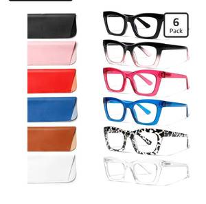 lot 8483 image: 6 Pack Reading Glasses for Women Blue Light Blocking Computer Square Readers with Spring Hinge (Mix Color, 1.50, x)