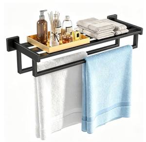 lot 8495 image: Towel Racks for Bathroom Wall Mounted, 24 Inch Double Towel Bar, Dual Towel Rack with Shelf, Stainless Steel Hand Towel Hanger, Bath Towel Holder for Wall, Black