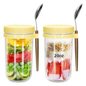 lot 8497 image: eispap 20oz - 2 Pack Overnight Oats Jars with Lids and Spoon, Overnight Oats Container with Lids, Measurement Marks, Wide Mouth Mason Jars for Salad, Cereal (Light yellow)