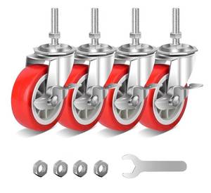 lot 8502 image: 3 Inch Heavy Duty Stem Casters Swivel Wheels with Brake - 38 -16 x 1-12 (Stem Diameter 38, Stem Length 1-12),Set of 4 with Locking Threaded Stem Caster Wheels - Load 600lbs