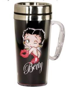lot 8517 image: Spoontiques - Insulated Travel Mug - Betty Boop Kiss Coffee Cup - Coffee Lovers Gift - Funny Coffee Mug - 14 oz - Black, 1 Count (Pack of 1)
