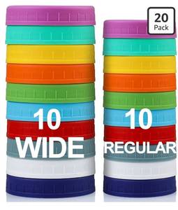 lot 8520 image: AOZITA 10 WIDE Mouth & 10 REGULAR Mouth Mason Jar Lids - 20 Pack Food Grade Plastic Mason Jar Caps for Ball, Kerr and More Canning Jars - Leakproof & Dishwasher Safe - Multicolor
