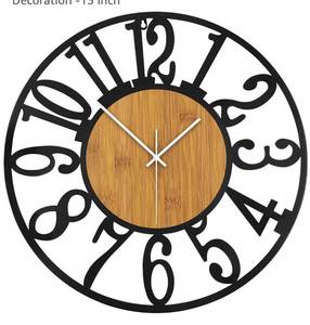 lot 8524 image: Maxstar Round Wall Clock for Living Room Decor Battery Operated Non Ticking Black Metal Wood Clocks for Home Living Room Garden Office Kitchen Decoration -10 nch
