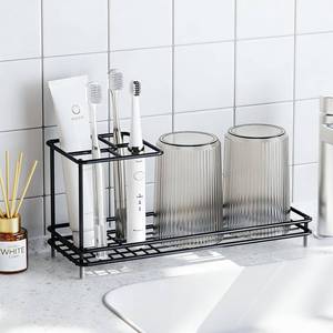lot 8530 image: Toothbrush Holders for Bathrooms, Carbon Steel Tooth Brush Holder Electric Toothbrush and Toothpaste Organizer Bathroom Accessories for Countertop, Shower, Sink - Black