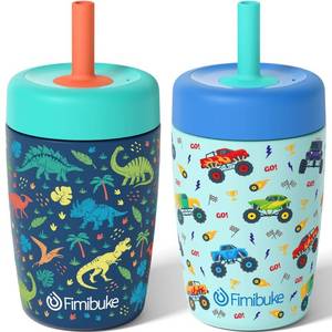 lot 8534 image: Fimibuke Kids & Toddler Cups Spill Proof, 12 OZ Insulated Sippy Cups for Toddlers Boys Girls, BPA-Free Toddler Straw Tumbler, Stainless Steel Kids Water Bottle with Twist Lids & Silicone Straw, 2 Pack