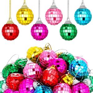 lot 8541 image: BBTO 24 Pieces Mini Disco Balls Hanging Mirror Disco Balls Party Decor Ornaments Reflective Mirror Ball Cake Decoration with Rope Christmas Tree Wedding Dance Music Decor(Multicolored,1.18 Inch)