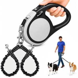 lot 8542 image: Double Retractable Dog Leash for Two Dogs Up to 50 lbs - 16 ft Coupler Leashes for Small Medium Dogs - One Locked System, Non Slip Grip, Tangle Free (Grey)