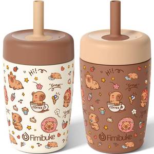 lot 8548 image: Fimibuke Kids & Toddler Cups Spill Proof, 12 OZ Capybara Insulated Sippy Cups for Toddlers Boys Girls, Toddler Straw Tumbler, Stainless Steel Kids Water Bottle with Twist Lids & Silicone Straw, 2 Pack