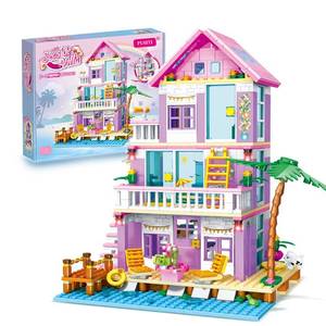 lot 8549 image: PUSITI Girls Building Blocks House Toys 573 Pieces Seaside Beach Villa Friends Building Set Educational Holiday Cottage Construction Bricks Toys